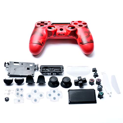 Контролорот за пластични игри Huayuwa, куќиште за куќиште со копчиња, поставена за PlayStation 4 Slim 4.0 JDM-040, маскирна црвена боја