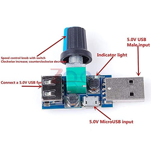 DC 5V Micro USB вентилатор гувернер на ветер Контролер за брзина на ветер Регулатор за волумен на воздухот, ладење на мултифункционално,