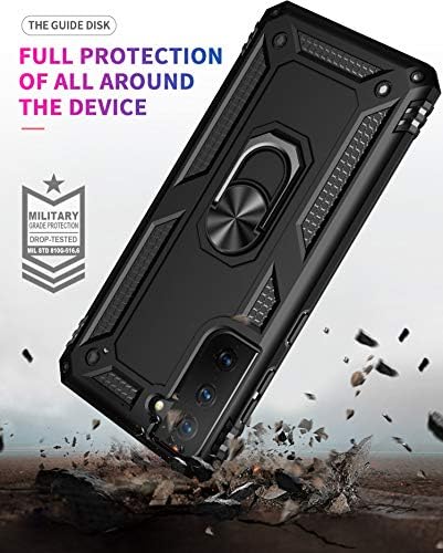 Компатибилен со Оборзијан за случајот Samsung S21 Fe со заштитник на екранот, тешка воена оценка 360 ° ротирачки држач за Kickstand TPU Телефонски
