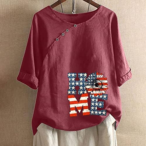 Патриотски кошули за жени маици со американско знаме летни обични врвови со кратки ракави, патриотски удобни лабави блузи врвни блузи