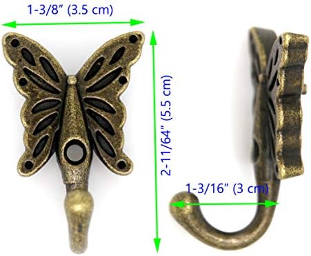 4 Парчиња Гроздобер Антички Месинг Ѕидни Куки Во Облик На Пеперутка Закачалка Монтирана На Ѕид За Палто Крпи Капа Пешкир
