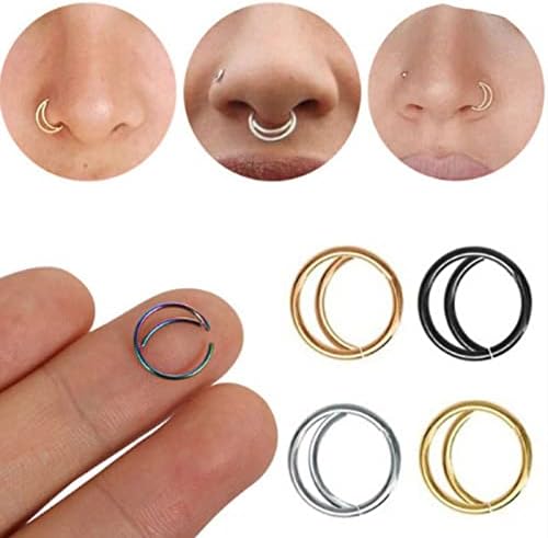 Lariau 20g Хируршки прстени од нос од не'рѓосувачки челик обрач 8мм лажен двоен обрач отворен нос прстен лице нос пирсинг накит за жени мажи