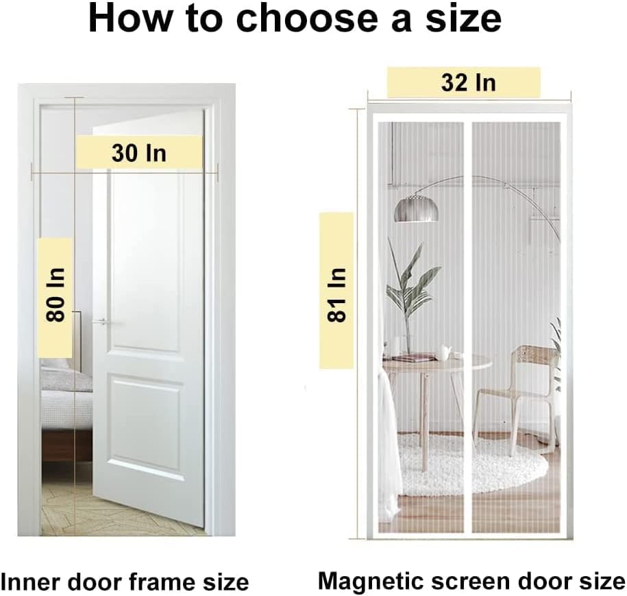 Tqflow Издржлива врата на магнетниот екран, екранот со пондерирана врата од вратата со големина на вратата со магнет 31 x 78 инчи, силна врата