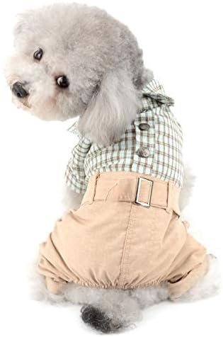 Селмаи миленичиња британски стил карирана кошула скокање облека за мали кучиња момче лето кученце памук кошула комбинезони чивахуа облека зелена