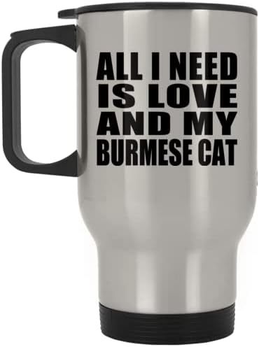 Дизајнирајте Се Што ми треба Е Љубов И Мојата Бурманска Мачка, Сребрена Кригла За Патување 14оз Изолирана Гимнастика Од Нерѓосувачки Челик, Подароци