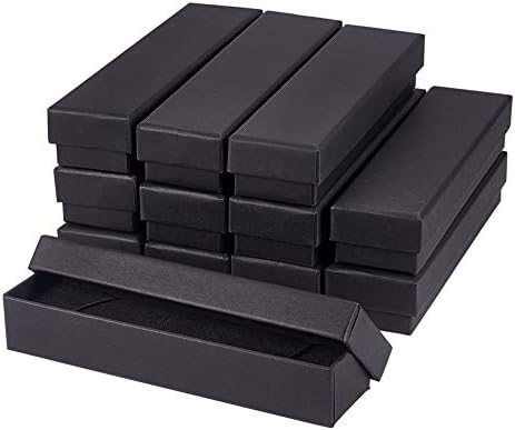 Benecreat 12 пакет црна ѓердан картонска кутија за накит 7x1.7x1.3 кутија за хартија за хартија долга кутија за подароци за накит