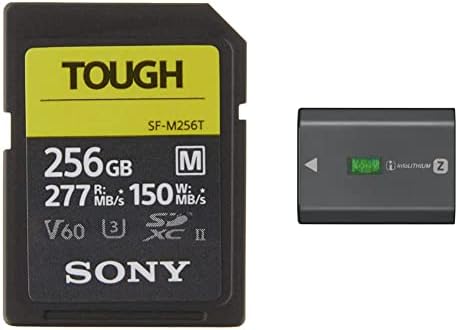 Sony Targe-M Series SDXC UHS-II картичка 256GB, V60, CL10, U3, MAX R277MB/S, W150MB/S & NPFZ100 Z-серија за полнење на батерии за алфа A7 III, A7R III, A9 Дигитални камери Црно