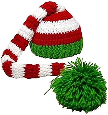 Едобл Божиќ бебе зелена црвена црвена капчиња елф со долга опашка пом-пом-капа