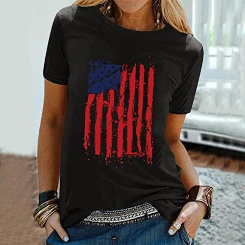 Напу Американски Знамиња Врвови Жени Американски Графички Памучни Врвови Надворешен Клуб За Забави Маичка Мода Блуза Со Кратки Ракави Со Лабаво Вклопување
