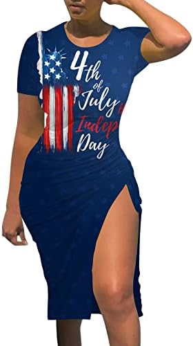 МИАШУИ Ситни Летни Фустани За Жени Со Мала Должина Денот На Независноста На Жените Обрасци На Американско Знаме Обичен Фронт На Копчиња
