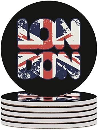 Го Сакам Знамето На ЛОНДОН Велика БРИТАНИЈА Тркалезни Керамички Подлоги Подлога За Апсорпција На Вода Модерни Подлоги СО Основа ОД ПЛУТА 6 ПАРЧИЊА