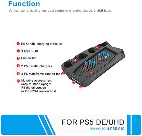 Fenxixi Полнење Стојат со Ладење Вентилатор 3 USB Центар Полнач Порта Ладилник Рачка Полнач ЗА PS5 ИГРА Додатоци