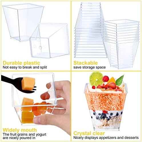 Зубебе 100 Пакување 8 Мл Квадратни Пластични Чаши, Чаши За Предјадење Чисти Пластични Чаши За Десерти Мали Чаши За Еднократна употреба
