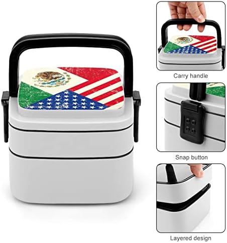 Сад И Мексиканско Знаме Бенто Кутија Двослоен Се-Во-Едно Редење Ручек Контејнер Со Лажица За Пикник Работа Патување