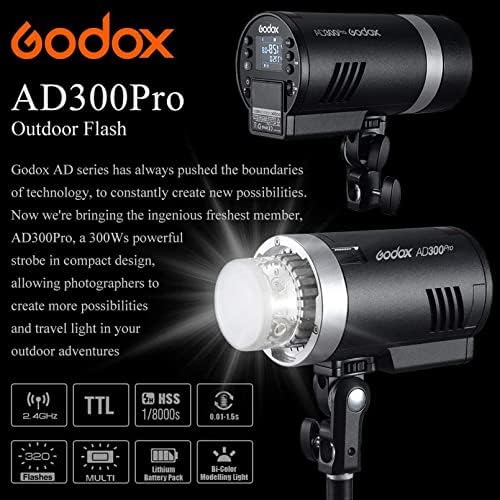 Godox AD300Pro AD300 Pro Strobe Flash, студио/отворено блиц со 300WS 2.4G 1/8000S HSS Flash со Godox XPROII-C TTL безжичен блиц за канонска камера