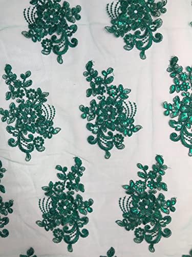 Брајана Хантер Зелен Полиестерски Цветен Вез со Светки На Мрежеста Чипка ткаенина покрај Дворот-10020