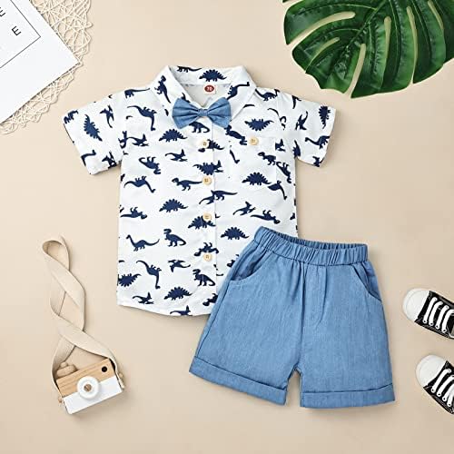 Домоабеј дете бебе момче облека летни шорцеви поставува кратки ракави диносауруси кошула топ + шорцеви поставени облеки поставени 12