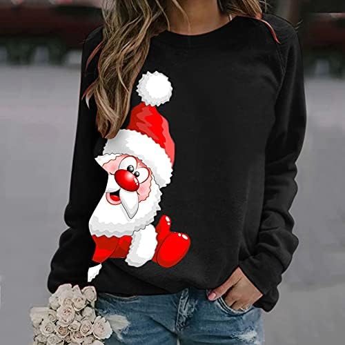 Графички џемпер лабава Божиќни врвови Божиќни екипаки џемпери жени каузални џемпери со долги ракави пуловер