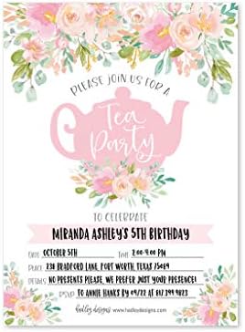 25 покани за забава со цвеќиња од чај, мало девојче градина чај чаша време невестински или покани за бебиња за туширање, идеи за