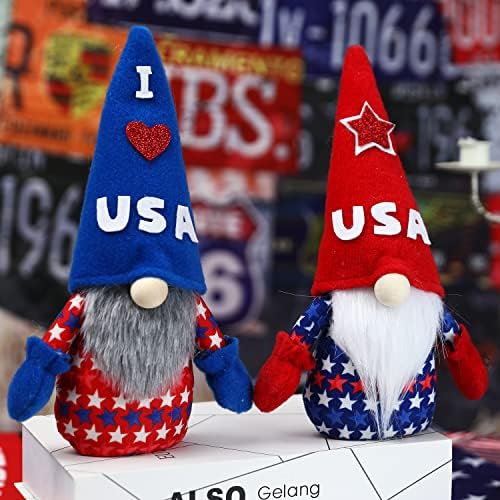 Hasdom 4 -ти јули гноми украси за домашни патриотски гноми Плишани независно ден 2 пакет САД Гном Том Тоте Плишана кукла Рачно изработена американска