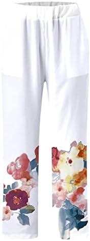 Оиумиов жени широки панталони за нозе, женски постелнини исечени панталони затегнати панталони со глуждот Каприс Еластична половината