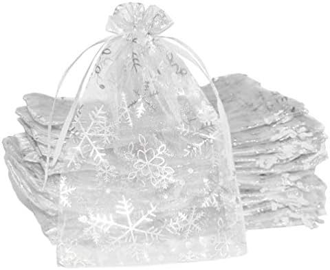 Uhangeth 100pcs 5x7 инчи влечење органза торби сребрена снегулка забава за свадба навалка за накит Божиќен подарок торба