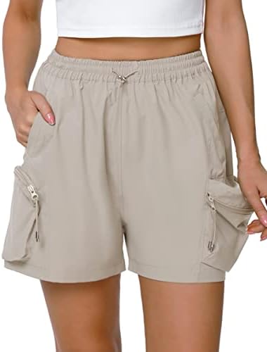 Шорцеви за пешачење со жени од кокасто со џебови со патенти лесни суви карго шорцеви еластични атлетички шорцеви