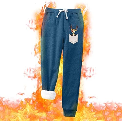 Dsodan Божиќно руно џемпери за жени Шерпа наредени панталони Зимски атлетски џогер ирваси и ирваси печати термички панталони