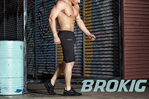 Brokig Man's Sidelock Gym Thruice Running Sport Shorts со џебови со патенти