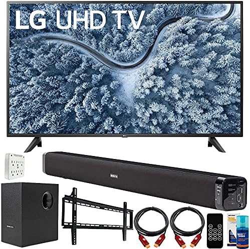 LG 65 INCH UP7000 Series 4K LED UHD Smart WebOS TV пакет со Deco Gear Home Teater Soundbar со сабвуфер, комплет за додатоци
