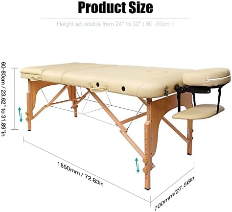 7HAHA3 маса за масажа за масажа Преносен масажа за кревети спа -кревети за висина прилагодлива 3 секција преклопување на кауч за салони за