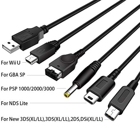 6 Amlifestyle 5 во 1 USB кабел за полнач за Nintendo DS Lite/Wii U/3DS & 4 држач за контролор на пакувања, изградени во влошки за лизгање