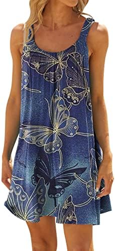 Дами Sundresses 2023 3D графички проточен плетенка без ракави фустан со цветни печати летни обични фустани