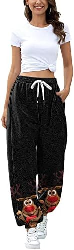 Женски Божиќни џемпери џокери случајни високи половини влечење на широки панталони за панталони за снегулка лабава салон панталони