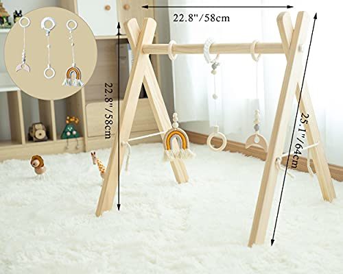Ронгфа дрвена игра салата со 3 играчки - мобилни теретани за салата за бебиња - Стилска расадник дрвена салата се залага за бебе