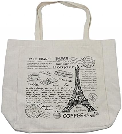 Торба за шопинг во Париз Амбесон, традиционални познати париски елементи Bonjour Croissan кафе Ајфелова кула печатење, еколошка торба за еднократна