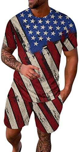 2023 Машка обична спортска облека Американско знаме 2 парчиња облека лето на 4 -ти јули тренерки поставува стилски маички и шорцеви поставени