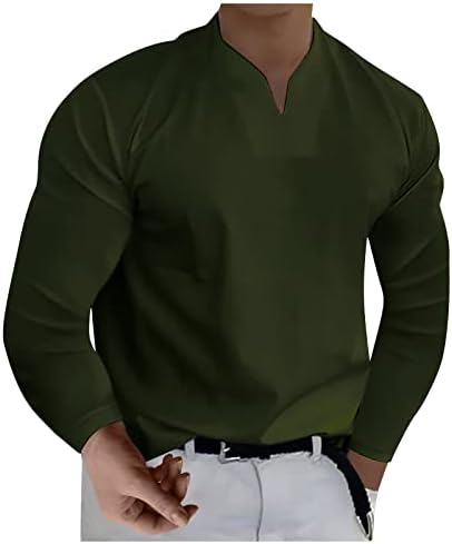 Wcjlha хип -хоп маици за мажи машка лабава редовна кошула за дното на дното на дното на вратот со долга маица со долги ракави без џебови