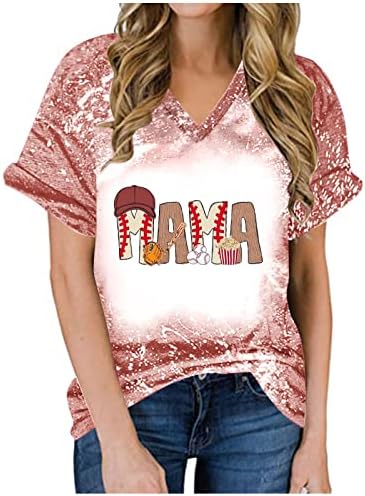 Мама буква маица женски моден вратоврска боја врвови летни бејзбол игра мама блузи случајна лабава v врат кратки ракави манчиња