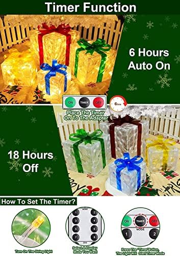 [Супер голем 12 -8 -6 -5] 4 Пакет Божиќ 70 LED осветлени кутии за подароци декор 8 режими тајмер далечински батерија оперирана