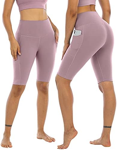 Шорцеви за велосипедисти на Chrleisure со џебови за жени со висок половината, панталони за тренинг за контрола на стомакот