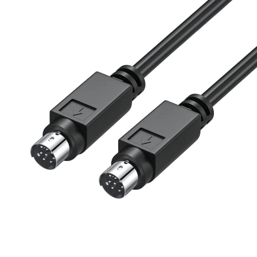 Juxinice Mini-Din 8-пински машки до машки кабел, бакарна жица 8 пински сериски кабел RS232 Погоден за замена на субвуферот JVC 8 пински кабел за домашно театар Аудио (6ft, црно
