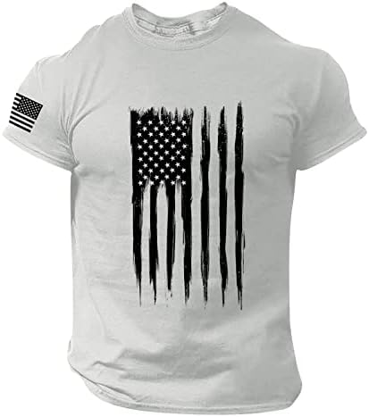 Руируилико Менс патриотски маици 4 -ти јули 2023 година летни кратки ракави кошули лабави вклопени графички 3Д отпечатоци кошула со блузи