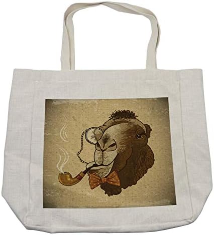 Торба за купување на животни Ambesonne, поп-уметност хипстер камила и монокет гроздобер хумор Забава кул компјутерски графики, еко-пријателска торба за еднократна упот