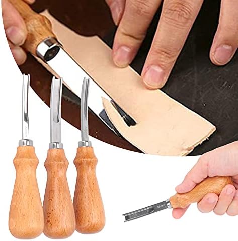 Кожа Едигер на opопккуин, 3 парчиња трајни кожни алатки преносни со дрвена рачка за сечење кожа занаетчиски занаетчиски производи