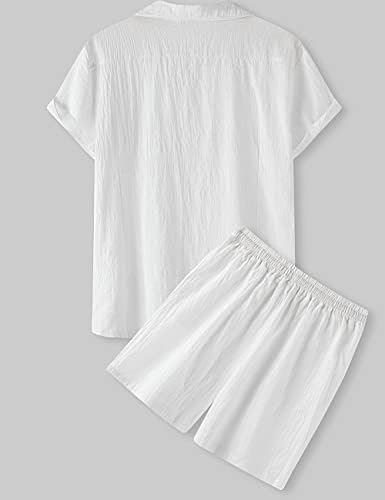 Кошули за постелнина за мажи Лавни поставува краток ракав летна плажа Хавајска кошула облека 2 парчиња костуми