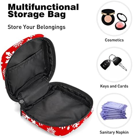 Период торба, санитарна торба за складирање на салфетки, држач за подлога за период, торбичка за шминка, Божиќни снегулки црвена шема