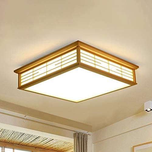 Занаетчиски LED LED тавански светло, светло за црвенило во форма на квадратни облик, дрво предводена од беж таванот монтирана светлина за тремот