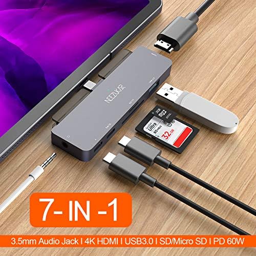 7-ВО-1 USB C Hub Адаптер Multiport, СО 4K HDMI, USB C PD Брзо Полнење и SD-Dongle Компатибилен со iPad Pro 2020 2018, iPad Air4,