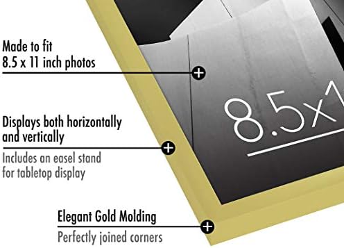 AmericanFlat 8.5x11 рамка за слика во злато - тенка гранична фото рамка со стакло отпорно на тресење - хоризонтални и вертикални формати за wallидови и таблети